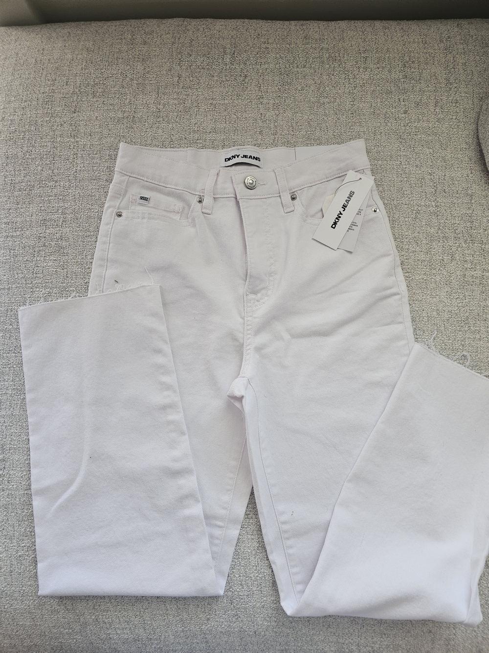DKNY White High-Rise Straight Leg Jeans